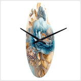 Blue And Gold Mixed Floral Bouquet II - Asymmetric Metal Wall Clock