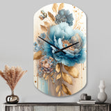 Blue And Gold Mixed Floral Bouquet II - Asymmetric Metal Wall Clock