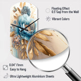 Blue And Gold Mixed Floral Bouquet II - Asymmetric Metal Wall Clock