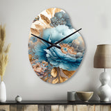 Blue And Gold Mixed Floral Bouquet II - Asymmetric Metal Wall Clock
