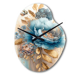 Blue And Gold Mixed Floral Bouquet II - Asymmetric Metal Wall Clock