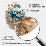 Blue And Gold Mixed Floral Bouquet II - Asymmetric Metal Wall Clock