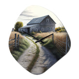Picturesque Winding Path And Barn IV - Asymmetric Metal Wall Clock