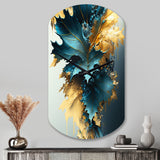Abstract Blue And Gold Leaves II - Asymmetric Metal Wall Clock