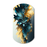 Abstract Blue And Gold Leaves II - Asymmetric Metal Wall Clock