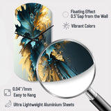 Abstract Blue And Gold Leaves II - Asymmetric Metal Wall Clock
