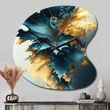 Abstract Blue And Gold Leaves II - Asymmetric Metal Wall Clock