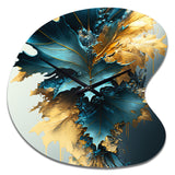 Abstract Blue And Gold Leaves II - Asymmetric Metal Wall Clock
