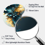 Abstract Blue And Gold Leaves II - Asymmetric Metal Wall Clock