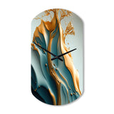 Abstract Blue And Gold Leaves III - Asymmetric Metal Wall Clock
