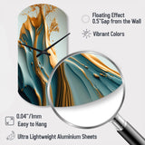 Abstract Blue And Gold Leaves III - Asymmetric Metal Wall Clock