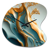 Abstract Blue And Gold Leaves III - Asymmetric Metal Wall Clock