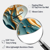 Abstract Blue And Gold Leaves III - Asymmetric Metal Wall Clock