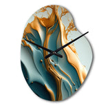 Abstract Blue And Gold Leaves III - Asymmetric Metal Wall Clock
