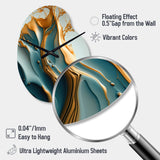 Abstract Blue And Gold Leaves III - Asymmetric Metal Wall Clock