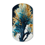 Abstract Blue And Gold Leaves IV - Asymmetric Metal Wall Clock