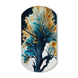 Abstract Blue And Gold Leaves IV - Asymmetric Metal Wall Clock