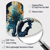 Abstract Blue And Gold Leaves IV - Asymmetric Metal Wall Clock