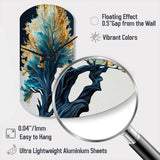 Abstract Blue And Gold Leaves IV - Asymmetric Metal Wall Clock