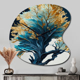 Abstract Blue And Gold Leaves IV - Asymmetric Metal Wall Clock