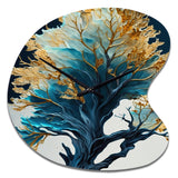 Abstract Blue And Gold Leaves IV - Asymmetric Metal Wall Clock