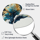 Abstract Blue And Gold Leaves IV - Asymmetric Metal Wall Clock