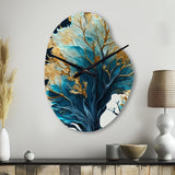 Abstract Blue And Gold Leaves IV - Asymmetric Metal Wall Clock