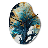 Abstract Blue And Gold Leaves IV - Asymmetric Metal Wall Clock