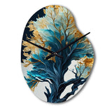 Abstract Blue And Gold Leaves IV - Asymmetric Metal Wall Clock