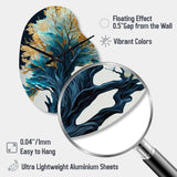 Abstract Blue And Gold Leaves IV - Asymmetric Metal Wall Clock