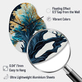 Abstract Blue And Gold Leaves IV - Asymmetric Metal Wall Clock