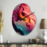 Multicolor Liquid Ink Tulip Flowers I - Asymmetric Metal Wall Clock