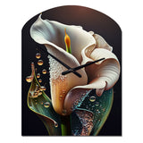 Gren And White Calla Lily Flower II - Asymmetric Metal Wall Clock