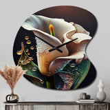 Gren And White Calla Lily Flower II - Asymmetric Metal Wall Clock