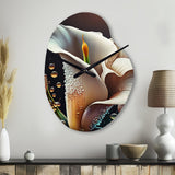 Gren And White Calla Lily Flower II - Asymmetric Metal Wall Clock