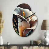 Gren And White Calla Lily Flower II - Asymmetric Metal Wall Clock