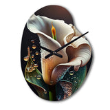 Gren And White Calla Lily Flower II - Asymmetric Metal Wall Clock