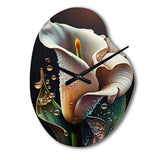 Gren And White Calla Lily Flower II - Asymmetric Metal Wall Clock