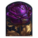 Purple Peony Liquid Gold III - Asymmetric Metal Wall Clock
