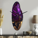 Purple Peony Liquid Gold III - Asymmetric Metal Wall Clock