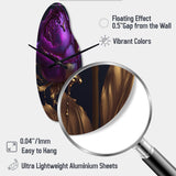 Purple Peony Liquid Gold III - Asymmetric Metal Wall Clock