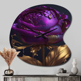 Purple Peony Liquid Gold III - Asymmetric Metal Wall Clock