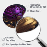 Purple Peony Liquid Gold III - Asymmetric Metal Wall Clock