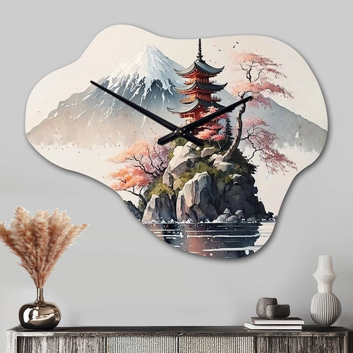 Japanese Landscape In Watercolor I - Asymmetric Metal Wall Clock