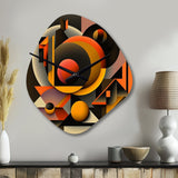 Multicolor Geometric Orange Shapes I - Asymmetric Metal Wall Clock