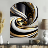 Gold Black And White Stained Glass I - Asymmetric Metal Wall Clock