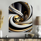 Gold Black And White Stained Glass I - Asymmetric Metal Wall Clock