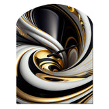 Gold Black And White Stained Glass I - Asymmetric Metal Wall Clock
