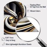 Gold Black And White Stained Glass I - Asymmetric Metal Wall Clock