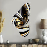 Gold Black And White Stained Glass I - Asymmetric Metal Wall Clock